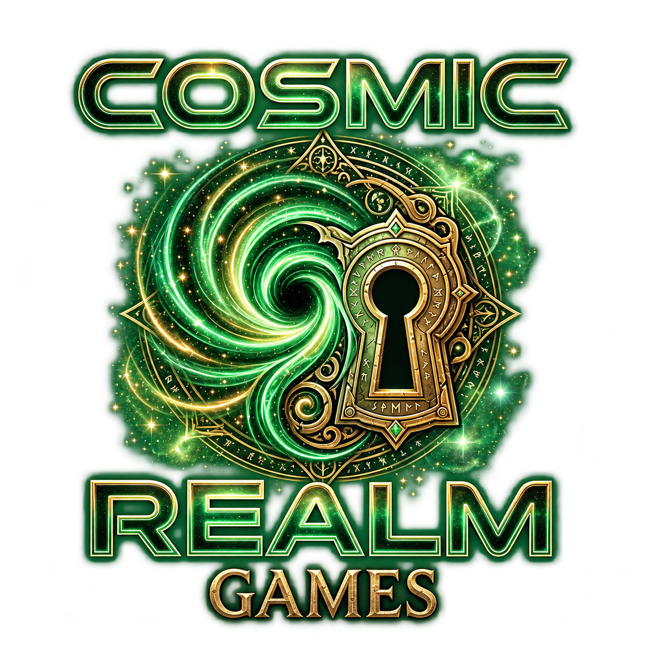 Cosmic Realm Games — green and gold Fantasy logo